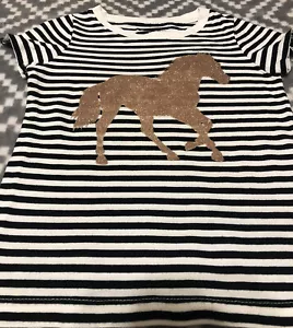 Girls Sz4/5 Cherokee Black White Striped Short Sleeve T Shirt Gold Glitter Horse - Picture 1 of 7