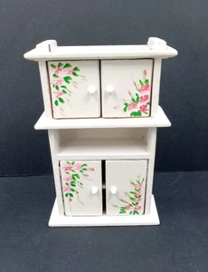  Wooden Dollhouse Furniture  Cabinet Kitchen Hutch Cabinet White Flowers 4.25" - Picture 1 of 14