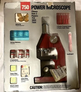 VINTAGE 1984 TASCO 750 Power Microscope w/ Discovery Kit 75,300,750x Made In USA - Picture 1 of 8