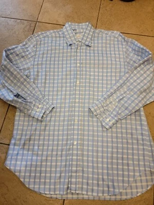 Elegant BRIONI blue plaid  dress shirt logo btns XL XLarge - Image 1 of 3