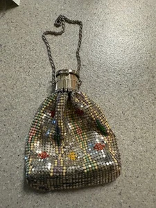 Vintage Colorful Enameled Mesh Beggars Bag Expandable Gate Top Accordion Purse - Picture 1 of 6