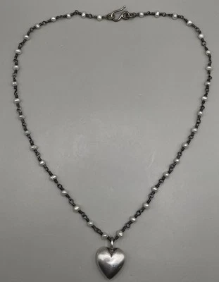 Women’s Necklace Sterling Silver 925 Pearls Heart Pendant - Image 1 of 4