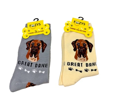 Juego de 2 pares de calcetines Foozys novedosos para mujer; gran danés; amarillo y gris; para mujer 9-11 Foto 1 de 2