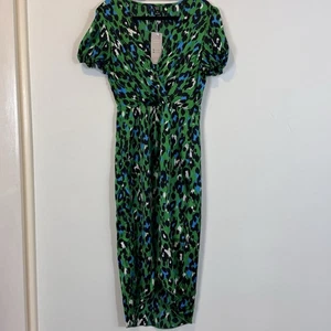 Emery Rose Green Blue Leopard Print Midi Dress Short Sleeve Size M NWT - Picture 1 of 5