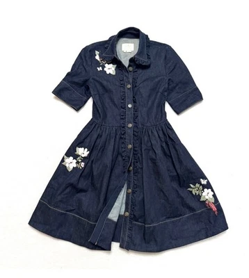 Vestido midi de verano Kate Spade denim floral bordado coqueta vanguardista talla 6 Foto 1 de 3