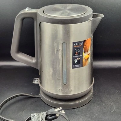 Krups Electric Kettle BW442D Stainless Steel w/ Base & Cord Works Needs Cleaning - Image 1 of 4