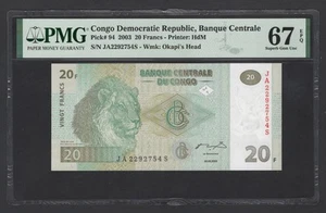 Congo Democratic Republic 20 Francs 30-6-2003 P94 Uncirculated Grade 67 - Picture 1 of 2