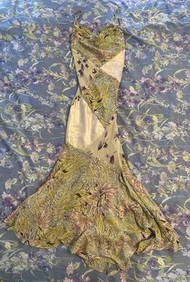 Y2K Vintage Silk Bias Cut Dress Size 8-10 Floral Print Midi Length Fairycore - Image 1 of 3