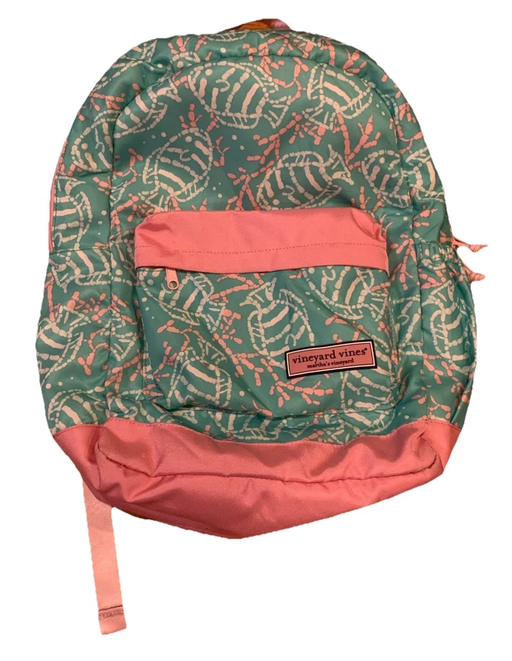Rare Vineyard Vines Preppy Pink And Green School Travel Backpack 18” X 15” X 4” - Image 1 of 4