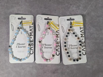 Lot Of 3 CASE-MATE Mini Phone Charm Attach to All Cases Blue Pink Black - Image 1 of 4