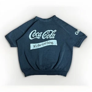 Vintage 80s Coca-Cola Coke Sweatshirt Herren Large Schwarz Kurzarm Real Thing - Bild 1 von 9