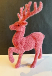Rosa beflocktes Samt Rentier MMM - ca. 12 Zoll flauschig - Bild 1 von 9