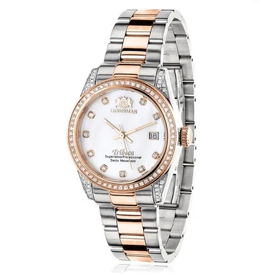 Reloj Mujer Acero Inoxidable Diamante | Luxurman Tribeca 33 mm | Esfera Blanca Foto 1 de 4