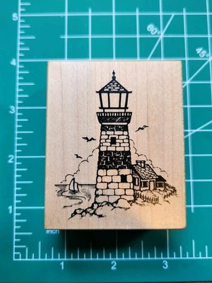 Sello de goma PSX vintage. Barco escena faro, detalles agua peine barco B12  Foto 1 de 4