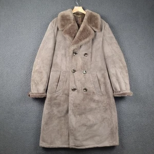 Vintage SHEARLING SHEEPSKIN Coat Mens L Large Double Breasted Long Overcoat 70s - Picture 1 of 13