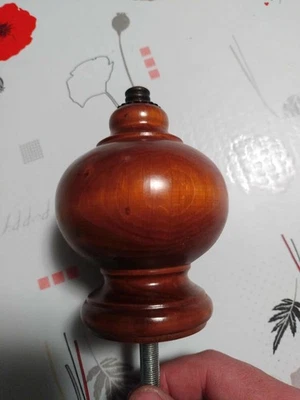 rare ancienne Boule d'escalier rampe ou autre bois et laiton  dia 8.8 cm - Photo 1/4