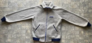 Vintage 70s 80s Patagonia Big Logo Label Fleece Jacket Full Zip Gray Blue Men’s - Picture 1 of 19