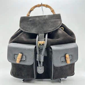 Gucci 118048 Bambus Wildleder schwarz Rucksack Gold authentisch große Kapazität aus Japan - Bild 1 von 24