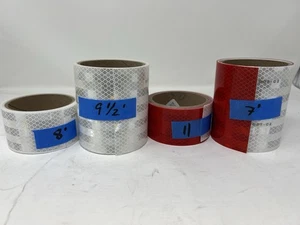 Lot 4 rouleaux coupés 3M DOT réfléchissant camion remorque véhicule ruban de sécurité rouge et blanc - Photo 1/5