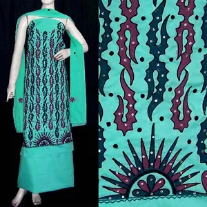 AQUAM COTTON INDIAN-PAKISTANI SALWAR KAMEEZ SUIT RESHAM EMBR MATERIAL LADIES DEN - Picture 1 of 3