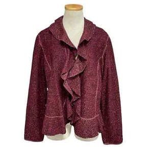 Jones New York Collection Cardigan Women's L Large Red Sparkly NWT Wool Ruffles - Picture 1 of 14