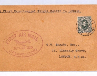 IRELAND EIRE Air Mail Cover FIRST FLIGHT 1929 Galway GB Croydon Experiment YT350 - Image 1 of 4