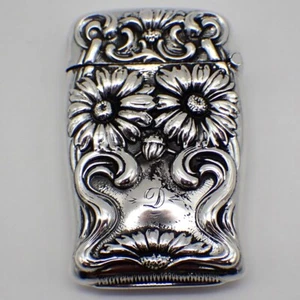 Match Safe Daisy Decorations Sterling Silver Mono D FH - Picture 1 of 5