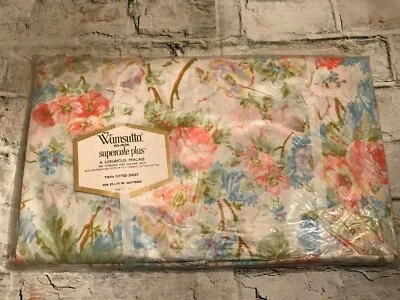 FAB! VTG Wamsutta Supercale Plus "Watteau Ribbon" White Floral Twin Fitted USA - Image 1 of 4