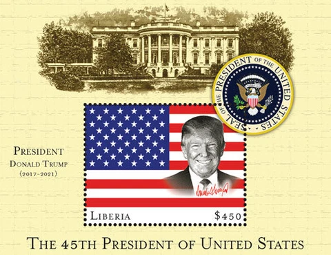 Liberia 2016 - 45th President of the US Donald Trump - Souvenir Stamp Sheet- MNH Cover