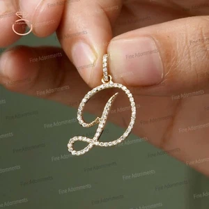 Colgante inicial en D de oro amarillo sólido de 14 k pavé de diamantes alfabeto D joyería - Imagen 1 de 12