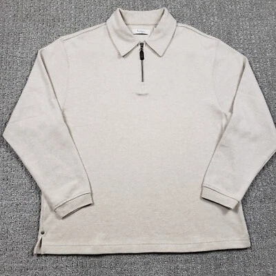Turnbury Sweater Mens Large Beige Collared 1/4 Zip Pullover 100% Cotton Leather - Изображение 1 из 4
