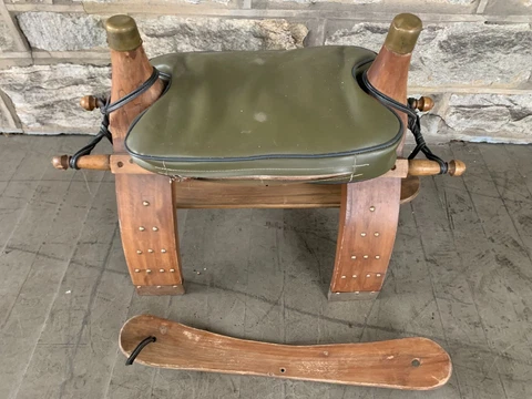 Studded Wood VTG Camel Saddle Bench Stool Chair Vinyl Padded Cushion 28X15X20 Cover