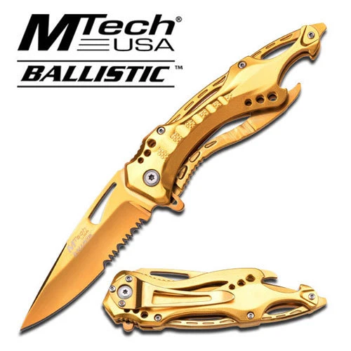 MTECH BALLISTIC Tactical Sporting Knife | Gold Titanium Coated Spring Assisted - Image 1 of 1