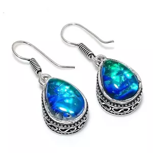 Triplet Opal Gemstone Handmade 925 Sterling Silver Jewelry Earrings Sz 1.20" - Picture 1 of 1
