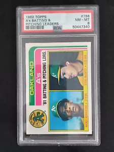 1982 Topps A's Batting and Pitching Leaders Rickey Henderson #156 - PSA quasi nuovo-mt 8 - Foto 1 di 2