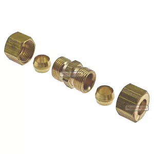Automatic Transmission Cooler Line Fitting 3/8" Compression Brass Union - Picture 1 of 3