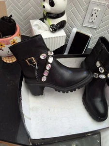 Nuevo en caja INC Sebrinelp Mujer Botines Estrás Cremallera Lateral Negro Goma Suela - Imagen 1 de 3