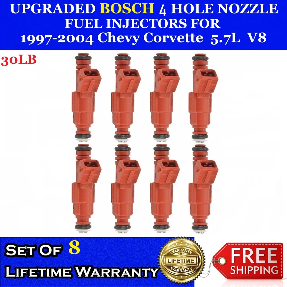 8x Inyectores de combustible Bosch 30lb 4 orificios mejorados para Chevy Corvette 97-04 5,7 L V8 Foto 1 de 1