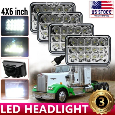4pcs 4x6'' 75W Led Headlights Hi-Lo Sealed Beam for Peterbilt Kenworth T800 W900 - Image 1 of 4