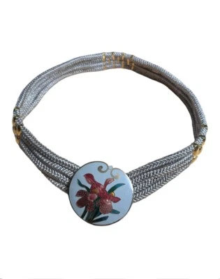 Cinto elástico vintage feminino iene porcelana casa corda floral metal feito em Taiwan - Imagem 1 de 4