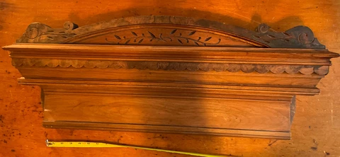 32.5”  Wood Furniture Carved Pediment  Cabinet Header Salvage Repurpose Cover