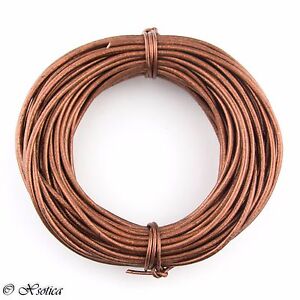 Copper Metallic Round Leather Cord 1mm 25 meters (27 yards)