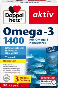 Doppelherz Omega-3 1400 mg Hochdosiert Vitamin E Nahrungsergänzung 90 Kapseln - Bild 1 von 8