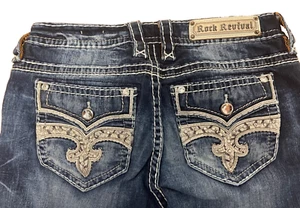 EUC Rock Revival Skaylee rhinestone dark wash stretch straight Jeans 29 x 32 EUC - Picture 1 of 5
