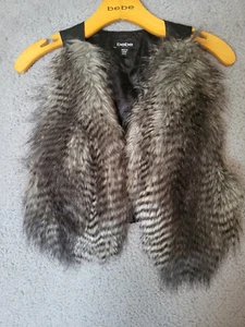 Bebe Vest Women’s Size PS Ultra-Soft Faux Fox Fur Brown Top Designer Blouse - Picture 1 of 6