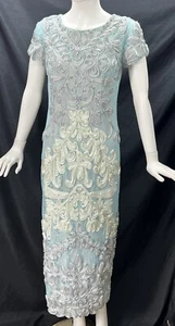 JS COLLECTIONS 6 Dress Blue Silver Mint Santiago Soutache Midi Lace - Picture 1 of 11