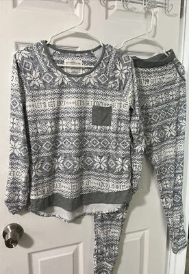 Conjunto de pijama Cuddl Duds para mujer XS gris/blanco manga larga ropa para dormir top y pantalones Foto 1 de 4