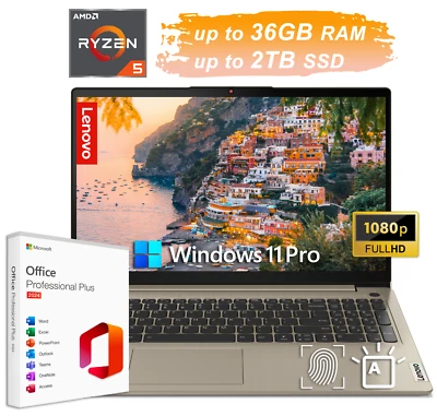 New Lenovo IdeaPad 15.6 FHD 6-Core Ryzen 5 Upto 36GB RAM&2TB SSD Backlit Win Pro - Image 1 of 4