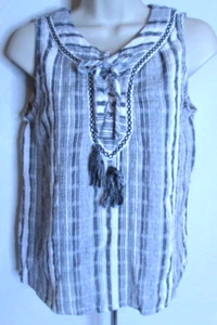 Vince Camuto Women's Medium Black, Gay, & White Striped Sleeveless Blouse - Picture 1 of 6