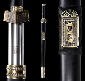 Espada afilada de doble ranura de acero al manganeso ébano chino de 26"" dinastía Qing Jian 秦剑 - Imagen 1 de 11
